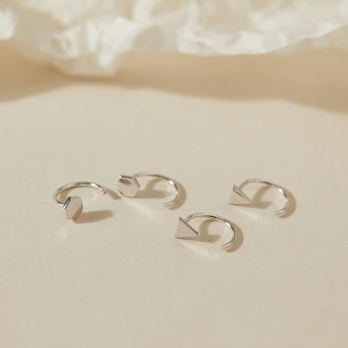 Image of CHIC & ARTSY 925 Sterling Silver Half Hoop Earrings for Women, Small Huggie Hoops Set with Ball Bar Star Moon Cross & Pearl, Lightweight Comfort Fit Everyday & Sleep Earrings