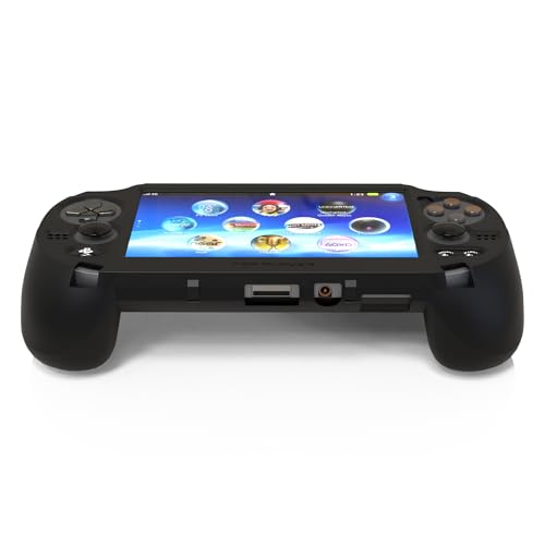 Image of Hand Grip Handle for psv1000 ps vita, Protective Case, L2r2 is Used to Click on The Back of The PSV.Gift of Raised Button Stickers, Tempered Film, Joystick Cap. (Skin Like Coating Black)