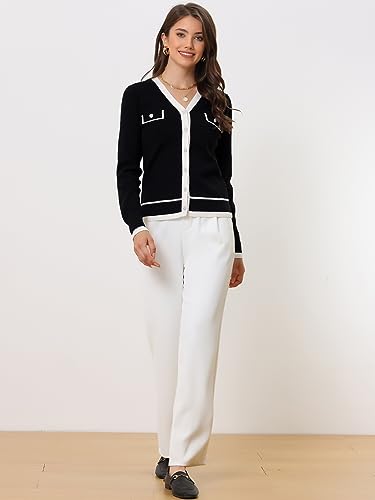 Allegra K Women's Button Knit Cardigan Contrast Color 2023 Fashion V Neck Long Sleeve Cardigan Sweater2