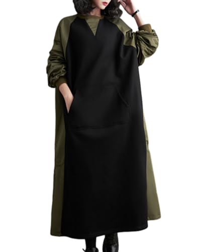Pull Patchwork ellazhu Femmes Robe Longue Tricot Manches Plissées GZ71