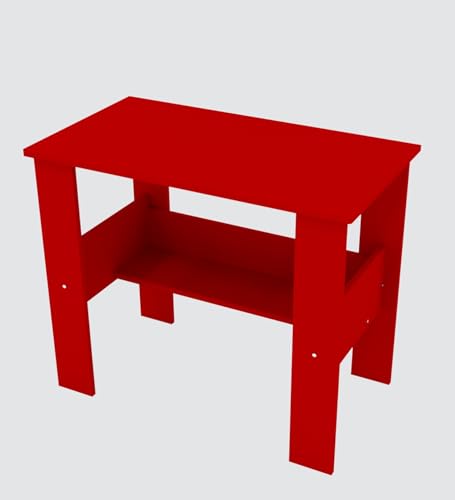 Image of Modern Compact Study Desk with Storage Shelf, Red, 90x50x74 cm, Space-Saving Home Office Table, DIY Assembly