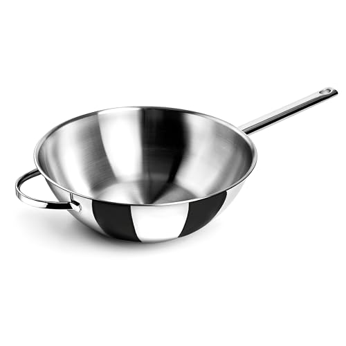 Lacor - 79830 - Wok Belly, Acero Inoxidable 18/10, Ø 30cm, 4,50 litros, Apto para inducción, Fondo Sándwich, Apto para horno, Apto para lavavajillas