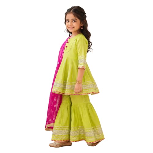 Image of LITTLE GINNIE Girls Kurta Sharara Set | Traditional Ethnic Wear for Kids