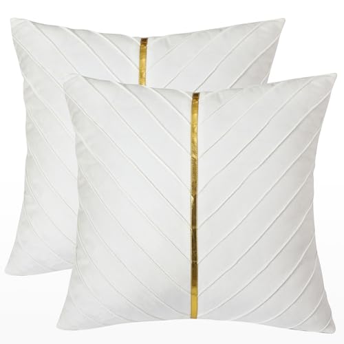 Image of Velvet Throw Pillow Covers 24x24 inch Pack of 2 Gold Decor White
