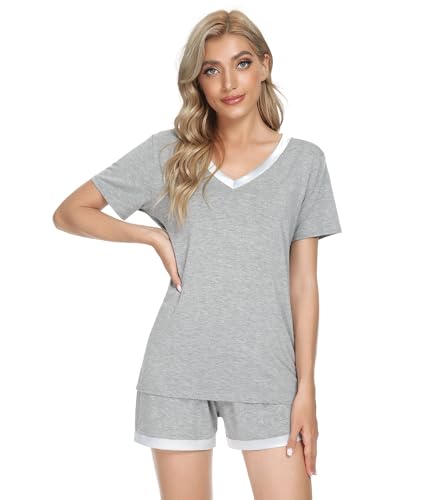 Image of WiWi Viscose from Bamboo Pajamas Set for Women Super Soft Short Sleeve Cooling Summer Plus Size Pjs Sets Sleepwear S-4X