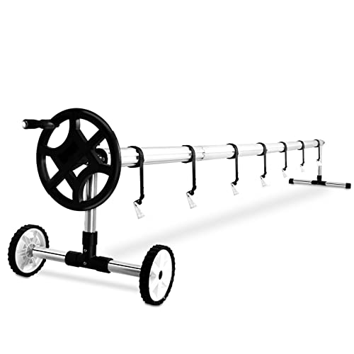 WJTQTBT Pool Cover Reel Set 14-18 feet Solar Cover Reel for Inground Pools,Adjustable Swimming Pool Cover Roller Reels,Thickened Aluminum Swimming Pool Reel Set