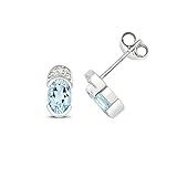 12 Monate Garantie Stylische 9 Karat (375) Weißgold Damen - Diamant Paar Ohrstecker Brillant-Schliff H - PK mit Aquamarin - 9mm*4mm TRS35521