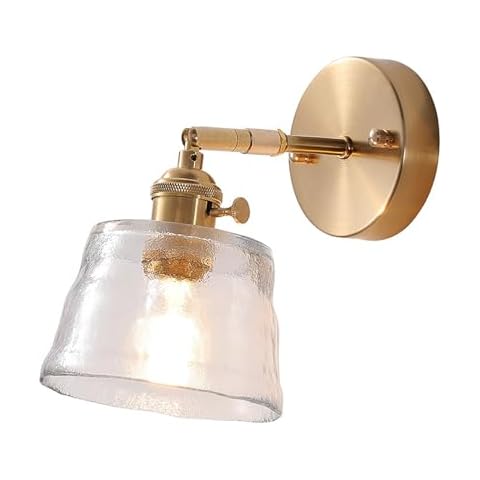 LOTREE Modern Nordic Clear Glass Wall Light Fixtures Mini Round Frosting Glass with Brass Switch Wall Lamp Sconces for Bedroom Bedside(Clear) Cover