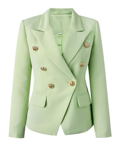 Women's Double Breasted Casual Blazer Jacket Notch Lapel Business Jacket Loose Style Coat with Long Sleeves