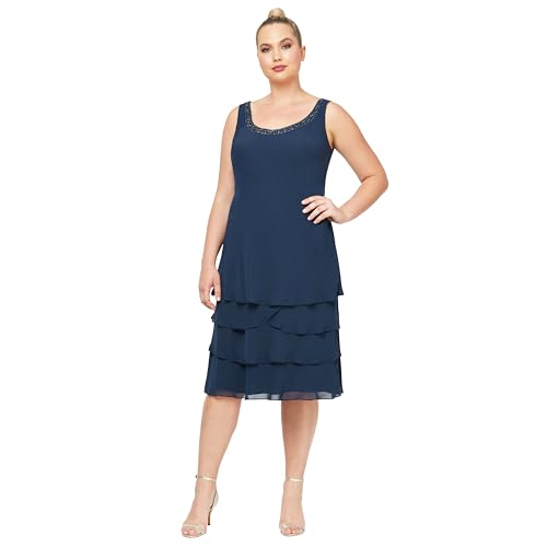 Image of S.L. Fashions Women's Mother of The Bride Tiered Jacket Dress with Shoulder Embellishment