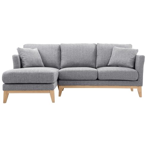 Miliboo Canapé d'angle Gauche déhoussable scandinave 3-4 Places en Tissu Gris Clair et Bois Clair Oslo