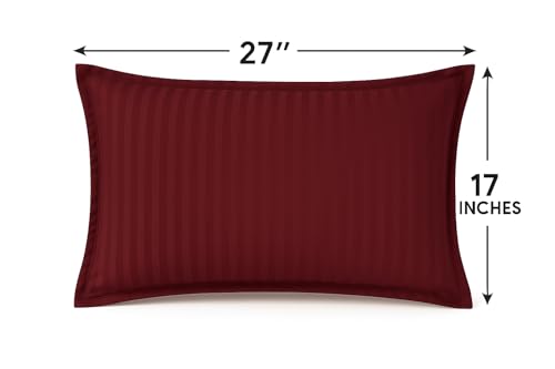 Image of Cotton Solid Striped Pillow Covers | Ultrasoft Breathable Envelope Closure| Pack of 2 Pillow Covers Standard Size (27 x 17 Inches) (Wine)