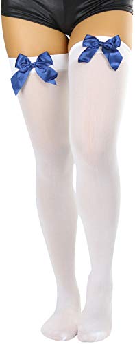 Image of ToBeInStyle Women's Opaque Long Thigh High Stockings w /Decorative Front Satin Bow
