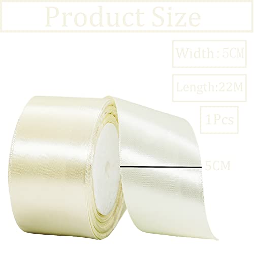 50mm Wide Thick Ivory Ribbon for Gift Wrapping,22m 2Inch Large Fabric Satin Ribbon White Bow for Gift Wrapping,Ribbons for Crafting,Hair,Bouquets,Wedding Car,Presents,Cake,Christmas Decorations - Image 2