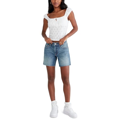 Aeropostale Women's Low Rise Baggy Denim Shorts, 6-inch, Medium Wash, 00