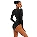 SINOPHANT Long Sleeve Bodysuits for Women Crew Round Neck Basic Stretchy Slim Fit Body Suit Tops Black M