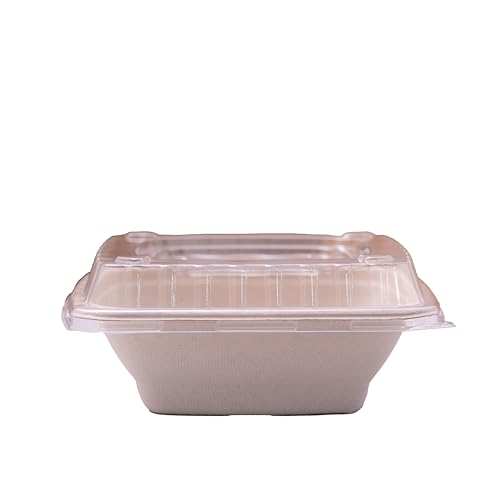 Goboxad Paper Bowls 24 oz - Disposable Heavy Duty Compostable Square Bagasse Bowls for Salad, Chili, Poke, Burrito, Cereal, Pasta, Dessert, Biodegradable Meal Prep Containers with Lids, 25 Pack