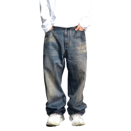 Men’S Chic Slim Fit Straight Denim Cargo Full Length Jeans Button Fly Midweight Distressed Casual Skateboard Trousers