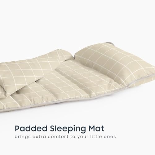 Image of Wake In Cloud - Toddler Nap Mat with Pillow and Blanket, for Kids Boys Girls Ages 3 Plus in Kindergarten Daycare Preschool Pre K, Roll Up Sleeping Bag, Gingham Grid Checkered