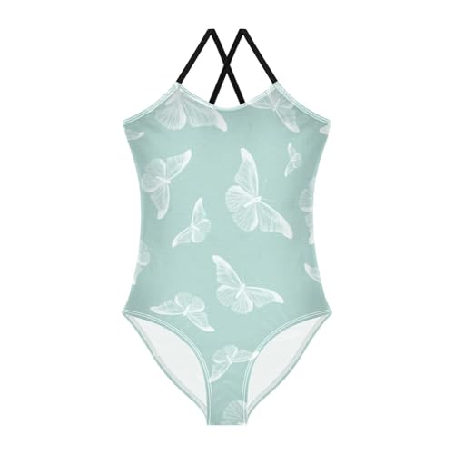 Butterfly Pattern Green Swimsuits for Girls 1-Piecing Swim Suit for Girls Bathing Suits for Teens