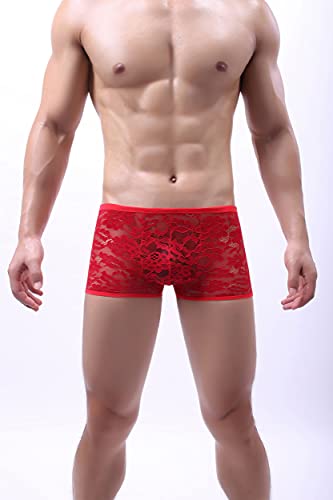 Swbreety Men's Lace Boxer Briefs Underwear Sexy See Through Underpants Bulge Pouch Trunks…3