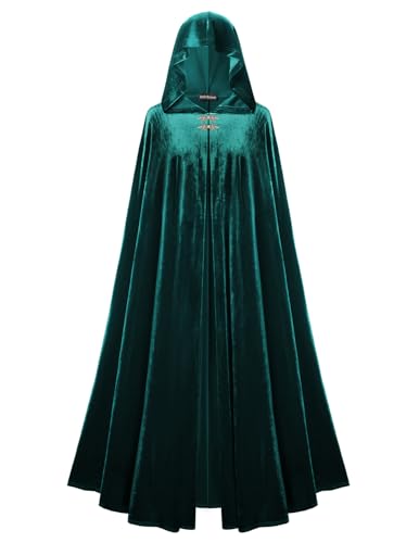 Scarlet Darkness Renaissance Velvet Hooded Cape Medieval Wizard Cloak Hobbit Viking Costume Green