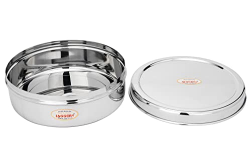 Image of JAGGERY Stainless Steel container Useful as Tiffin or Lunch Pack /Fridge Storage Box /Steel Puri Dabba-Set Of 1pc, (Dia-22cm, H-9cm) Capacity- 1850ml