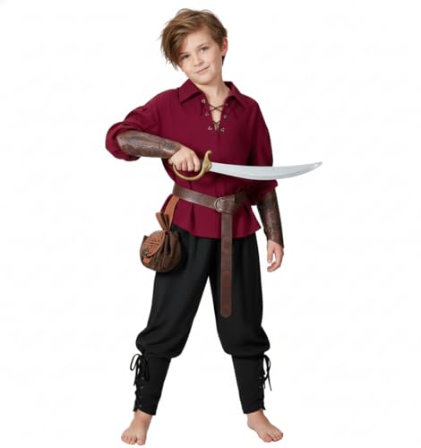 Image of Kids Medieval Viking Pirate Renaissance Tunic Pants Accessories Costume for Boys Cosplay 3-14 Years