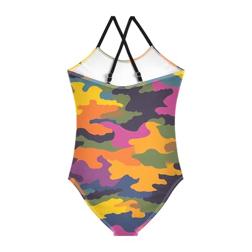 Bolaz Girls Swimsuits One-Piece Bathing Suits Summer Beach Swimwear for 3-10 Years Old-Yellow Purple Blue Camouflage Pattern2