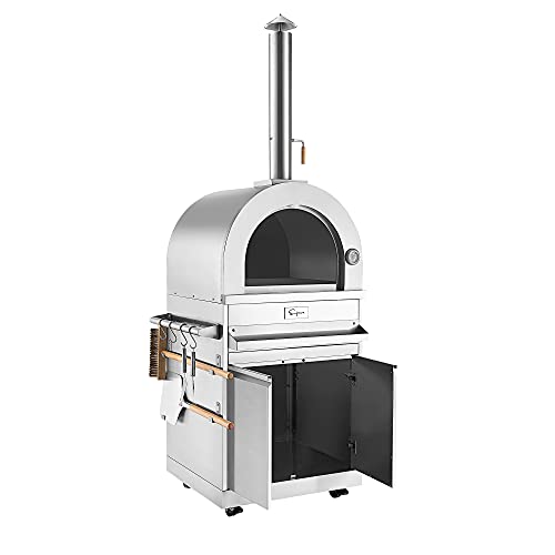 Image of Empava Wood Fired Pizza Oven with Cabinet for Outdoor Kitchen in Stainless Steel, 33 Inch, Silver