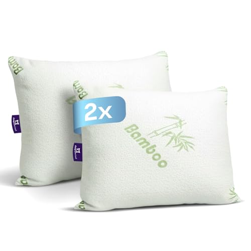 Slaapspeciaal Kopfkissen 70x50cm - Kissen aus Bambus [2er Set], Ergonomisches Schlafkissen mittlere Festigkeit [Ultraschall-Hohlfaserfüllung] -...