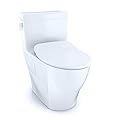 TOTO TMS624234CEFG01 Legato 1.28 GPF One Piece Elongated Chair Height Toilet with CeFiONtect - Slim SoftClose Seat Included Cotton White