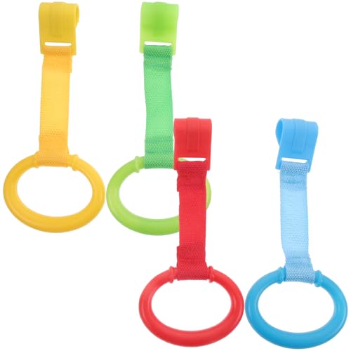 Toyvian 4pcs Baby Playpen Pull up Rings Playpen Hanging Accessories, Walking Assistant Fitness Pull Ring Wristband for Infant, Baby Stand up Ring Crib Tool