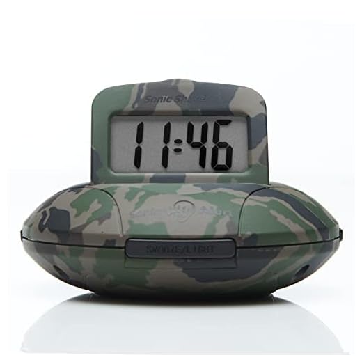 Sonic Alert Digital Alarm Clock - Travel Alarm Clock for Heavy Sleepers - Bed Shaker Alarm Clock - Vibrating Alarm Clock Under Pillow - Battery Operated – Green Camo