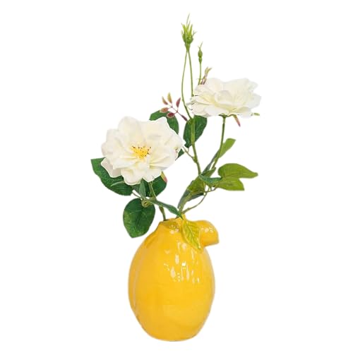 Mokylor Gelbe Zitronenvase für Blumen, Einzigartige Zitronen-förmige Vase, Zitronen-Übertopf, Kreative Obst-Zitronen-Blumenarrangement-Vase, Blumenvasen für Heim- und