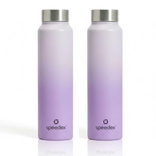 Image of Speedex Stainless Steel Water Bottle 1 Ltr, Leak Proof Screw Cap, BIS Approved 1000 ml Metal Bottle For Daily, Office, School, Gym, Travel Use for Men, Women, Kids, Adults, Dual Purple, Set of 2