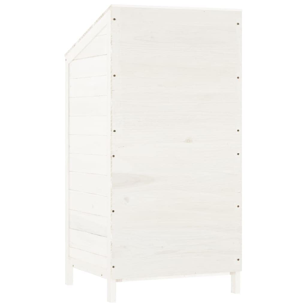 Cobertizo de jardín blanco de madera maciza de abeto, 55 x 52 x 112 cm, con espacio para herramientas, cortacésped, bicicleta, barbacoa y cubo de basura para terraza y balcón