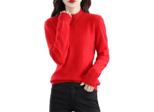Suéter de cachemira de visón de manga larga con cuello redondo para mujer, suéter de punto para mujer, casual, ajustado, suéteres casuales, rosso, L