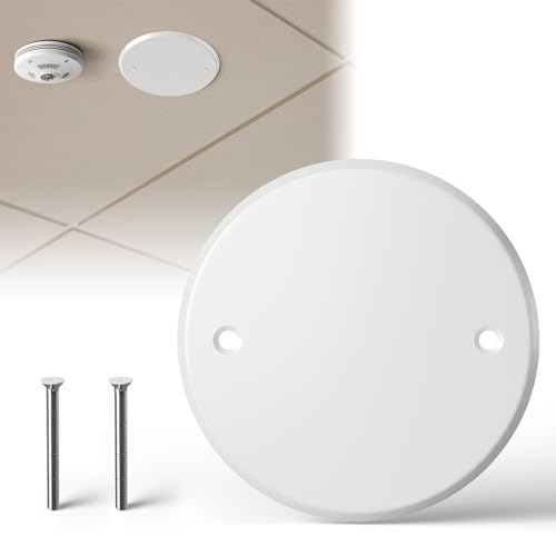 Gadgetzan Ceiling Cover Plate 5 Inch Round Electrical Box Plate for 4 Inch Electric Box Metal Round Wall Plate Cover for Smoke Detector Hole Spacing 3.5 Inch - 1 Pcs(White)