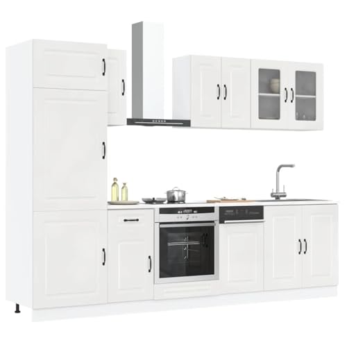 Qnhdfrt 8-Piece Kalmar High Gloss White Kitchen Cabinets Set