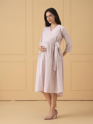 Image of The Mom Store Maternity and Nursing Dress | Pre and Post Pregnancy Dress for Womens | Zipper /Button Opening | Causal Wear | Trendy Stylish Causal Dresses for New Moms