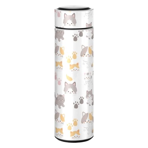 SoreSore 水筒 500ml レディース 保温保冷 8時間 ネコ 猫柄 ねこ 猫爪 動物柄 白 かわいい マグボトル 0.5L メンズ ステンレス 直飲み 真空断熱 大容量 おしゃれ スポーツドリンクボトル 魔法瓶 スリム 洗いやすい 軽量 持ち運び