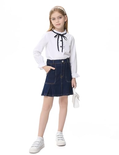 Image of 2026 Girl's Denim Skirts Elastic Waist Pleated Toddler Girls Jean Skirt Size 3-12