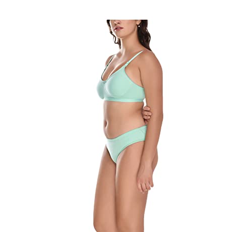 Image of Elina Women's Full Coverage Non Padded with Detachable Strap Cotton Hosiery Bra and Panty Set (Lovia Set)