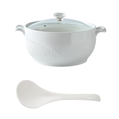 Ceramic Serving Soup Tureen Bowls with Glass Lid Suitable for Restaurant Home Kitchen Decoration Cute Ceramic Covered Tureens for Soup, White Porcelain,7.5 inches