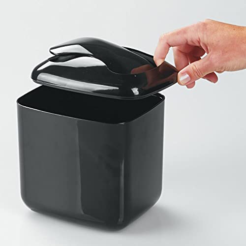 Mdesign Plastic Square Mini Wastebasket Trash Can With Swing Lid For Bathroom Vanity, Makeup Table, Inside Cabinet, Cupboard - Holds Garbage, Waste, Recycle - Aura Collection - Black #TOP3