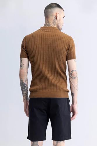 Image of Veirdo Men's Casual Ribbed Polo Collar Knit T-Shirt | Regular Fit Half Sleeve Polo for Men | Flat Knit Textured T-Shirt Perfect for Office, Party, Travel