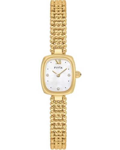 Image of FIYTA Women's Watch - Elegant Gold Small Square Luxury Watch with Sapphire Crystal; 316L Stainless Steel Jewelry Bracelet, Timeless Gift for Her, Mother's Day, Gift Box Included