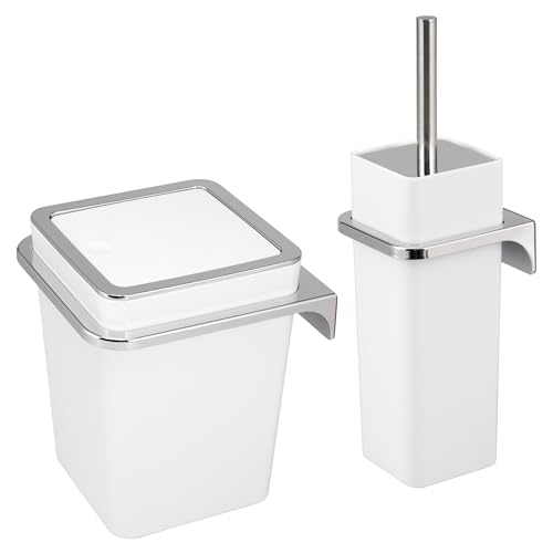 bremermann 2tlg. Bad-Set Savona, Kosmetikeimer 6 Liter und WC-Garnitur mit Wandhalterung, eckig (Kunststoff-weiß)