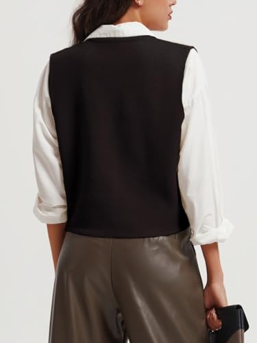 Image of Wowcarbazole Women's Cropped Sweater Vest Sleeveless V Neck Button Down Casual Knit Cardigan Vest Trendy Knitted Tank Tops